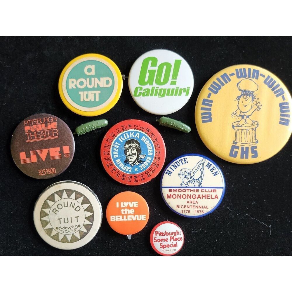 Vintage Pittsburgh Souvenir Pins Heinz Pickle KDKA ASSORTED PINS VINTAGE 11